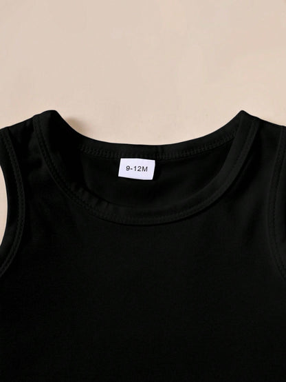 Playful Pals 5pcs/Set Baby Boys Black Knit Sleeveless Tank Tops Summer Casual Work Vest Tees For 6 Months To 3 Years Soft Layering Piece For Outings And Travel