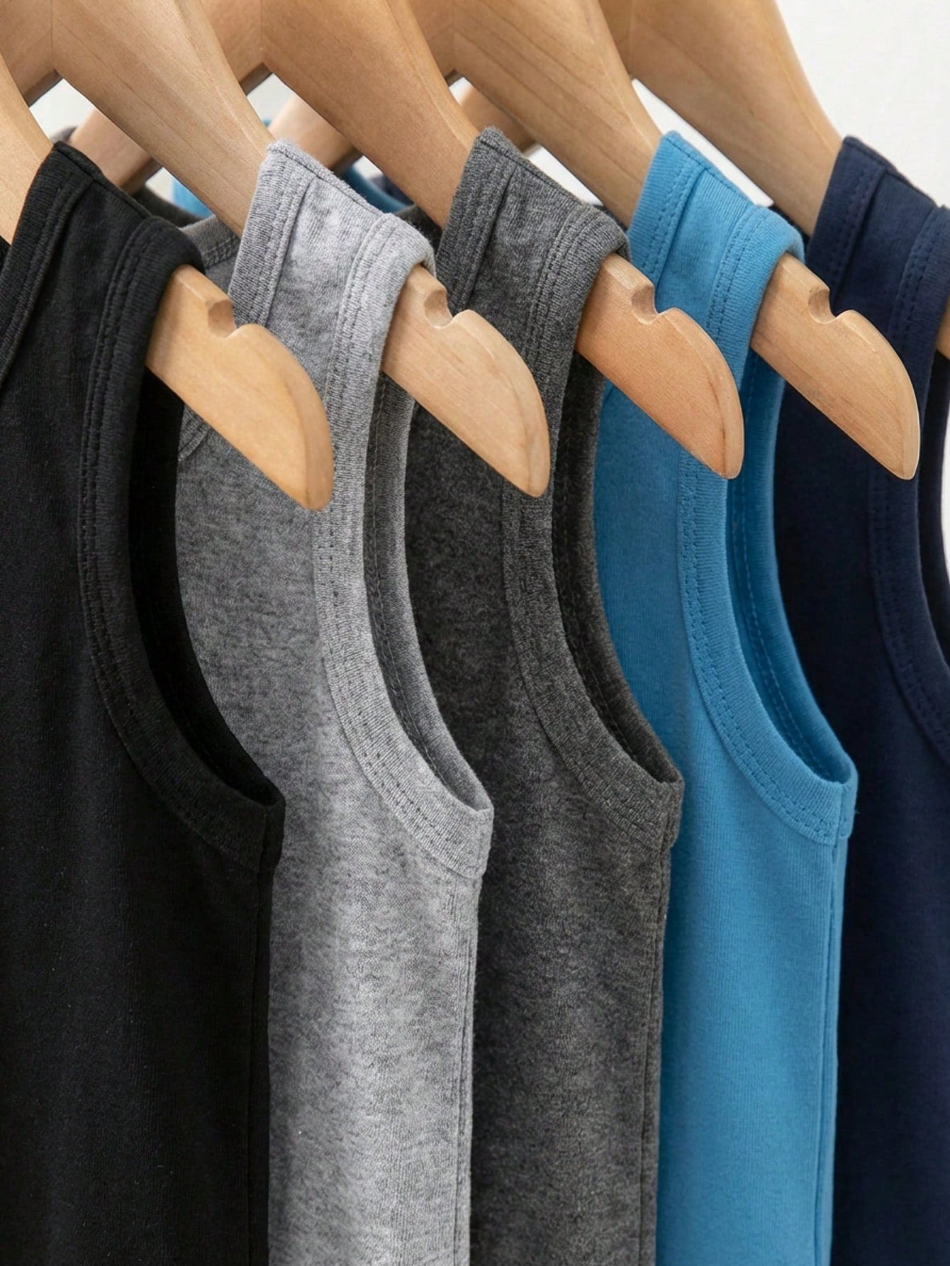 Playful Pals 5pcs/Set Baby Boys Toddler Knit Sleeveless Tank Tops Navy Blue Summer Casual Work Undershirts For 6 Months To 3 Years Old Multicolor Basic Vest Tops