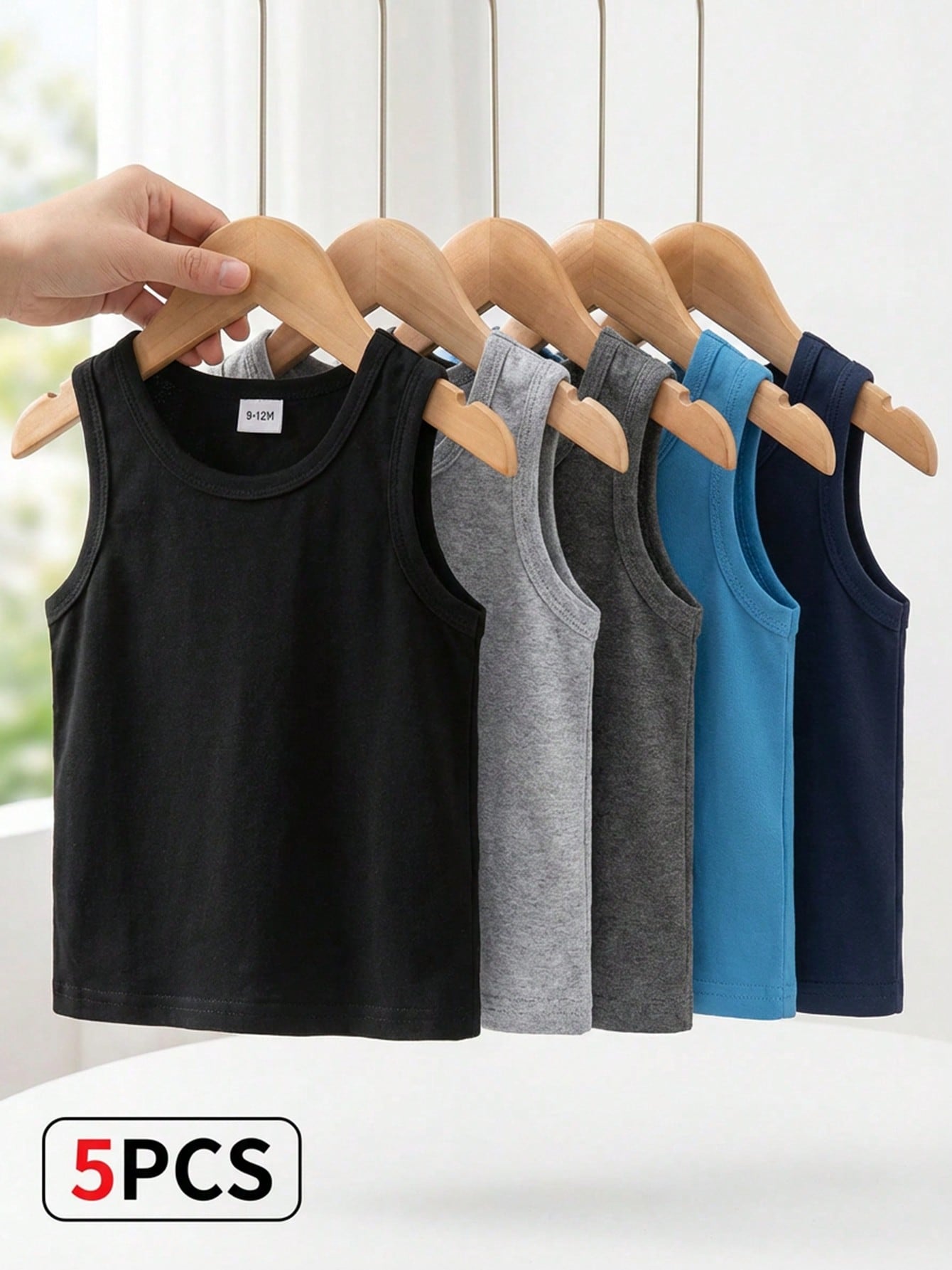Playful Pals 5pcs/Set Baby Boys Toddler Knit Sleeveless Tank Tops Navy Blue Summer Casual Work Undershirts For 6 Months To 3 Years Old Multicolor Basic Vest Tops