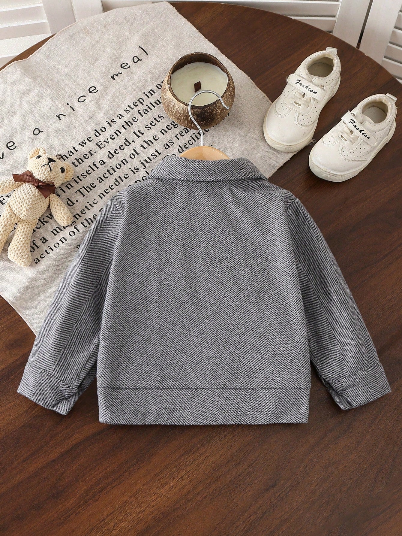 Playful Pals Baby Boy Letter Leather Patch Patch Pocket Lapel Long Sleeve Jacquard Wool Shirt Jacket, School, Casual, Vacation, Sports, Daily, Autumn/Winter, 6M-3T, Children's Clothing, Toddler