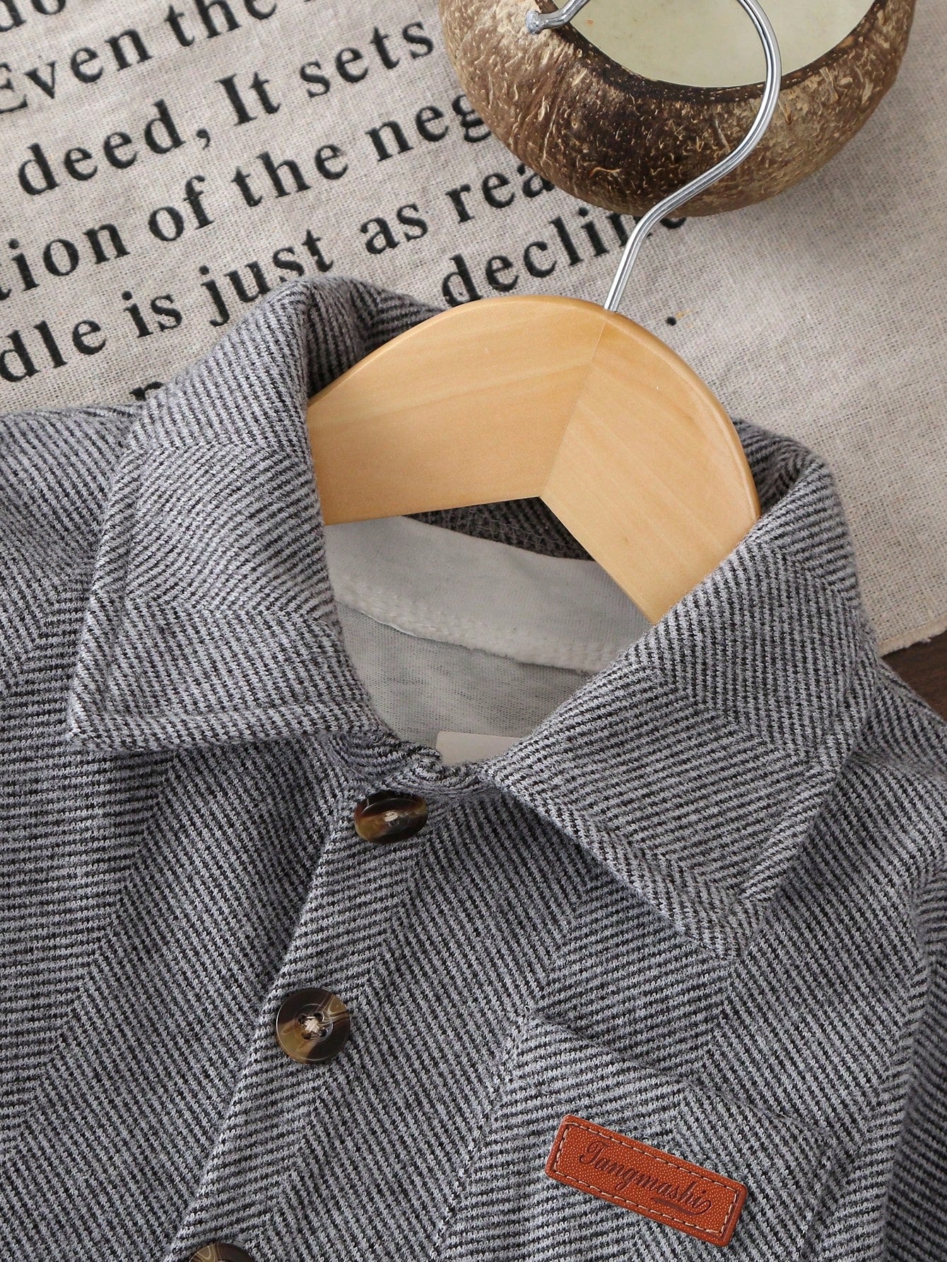 Playful Pals Baby Boy Letter Leather Patch Patch Pocket Lapel Long Sleeve Jacquard Wool Shirt Jacket, School, Casual, Vacation, Sports, Daily, Autumn/Winter, 6M-3T, Children's Clothing, Toddler