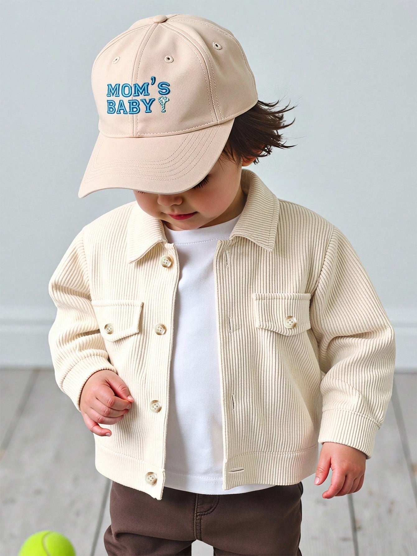 Playful Pals Baby Boy Letter Leather Patch Patch Pocket Lapel Long Sleeve Jacquard Wool Shirt Jacket, School, Casual, Vacation, Sports, Daily, Autumn/Winter, 6M-3T, Children's Clothing, Toddler