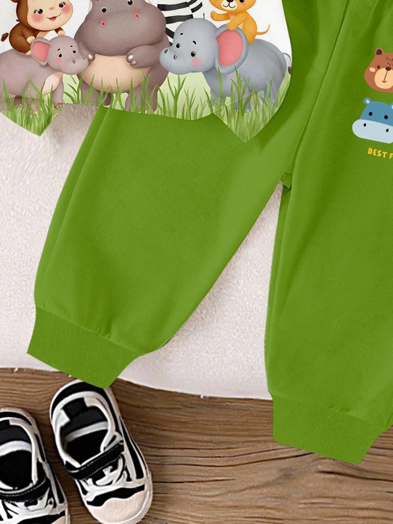 Playful Pals Baby Boys Cute Animal Zoo Monkey Hippo Elephant Zebra Lion Round Neck T-Shirt & Shorts Set,Shades Of Green,Summer,Casual,Beach Vacation Outdoor Wear