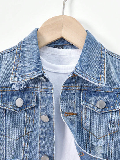 Playful Pals Baby Boys Distressed Denim Jacket, Washed Relaxed Fit Casual Denim Outerwear