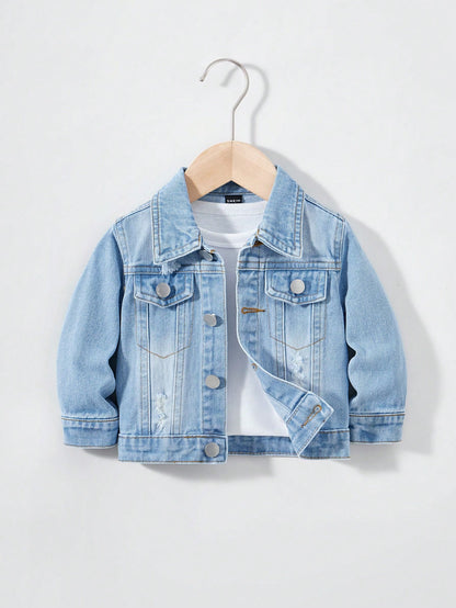Playful Pals Baby Boys Distressed Denim Jacket, Washed Relaxed Fit Casual Denim Outerwear