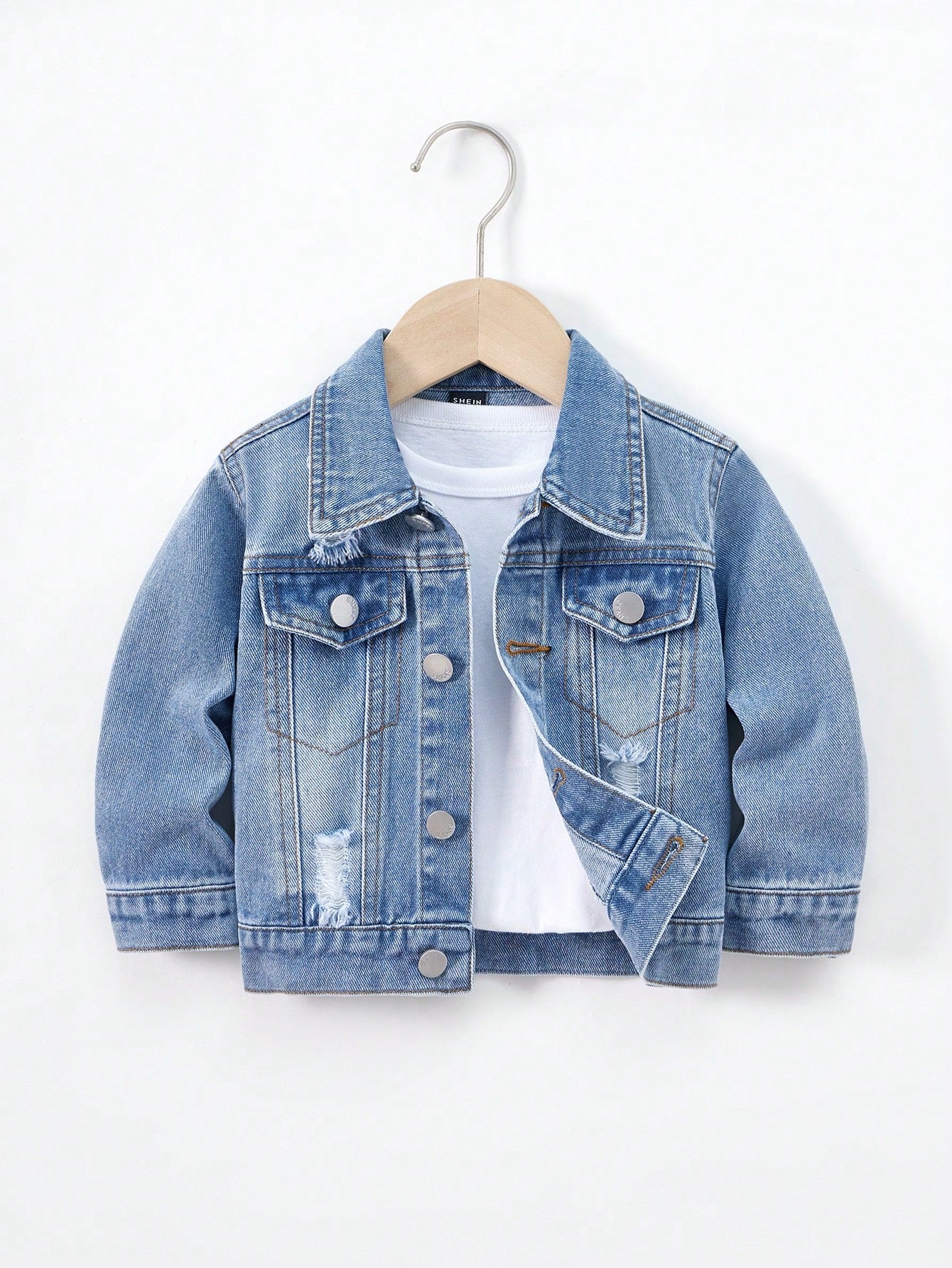 Playful Pals Baby Boys Distressed Denim Jacket, Washed Relaxed Fit Casual Denim Outerwear
