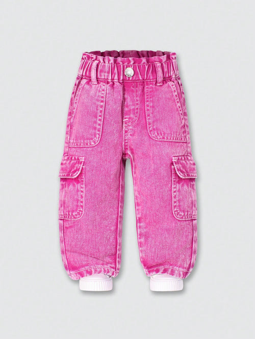 Playful Pals Baby Girl Sweet Floral Pockets Casual Versatile Denim Jeans