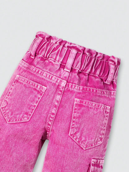 Playful Pals Baby Girl Sweet Floral Pockets Casual Versatile Denim Jeans
