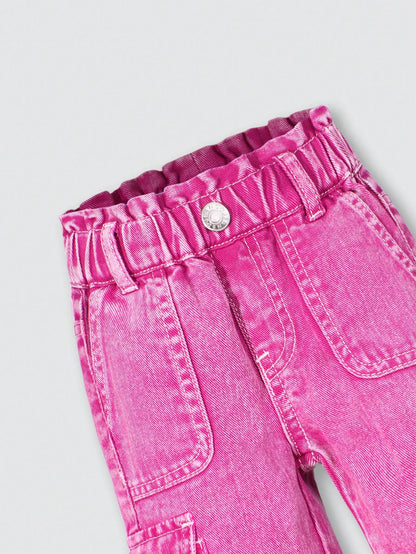 Playful Pals Baby Girl Sweet Floral Pockets Casual Versatile Denim Jeans