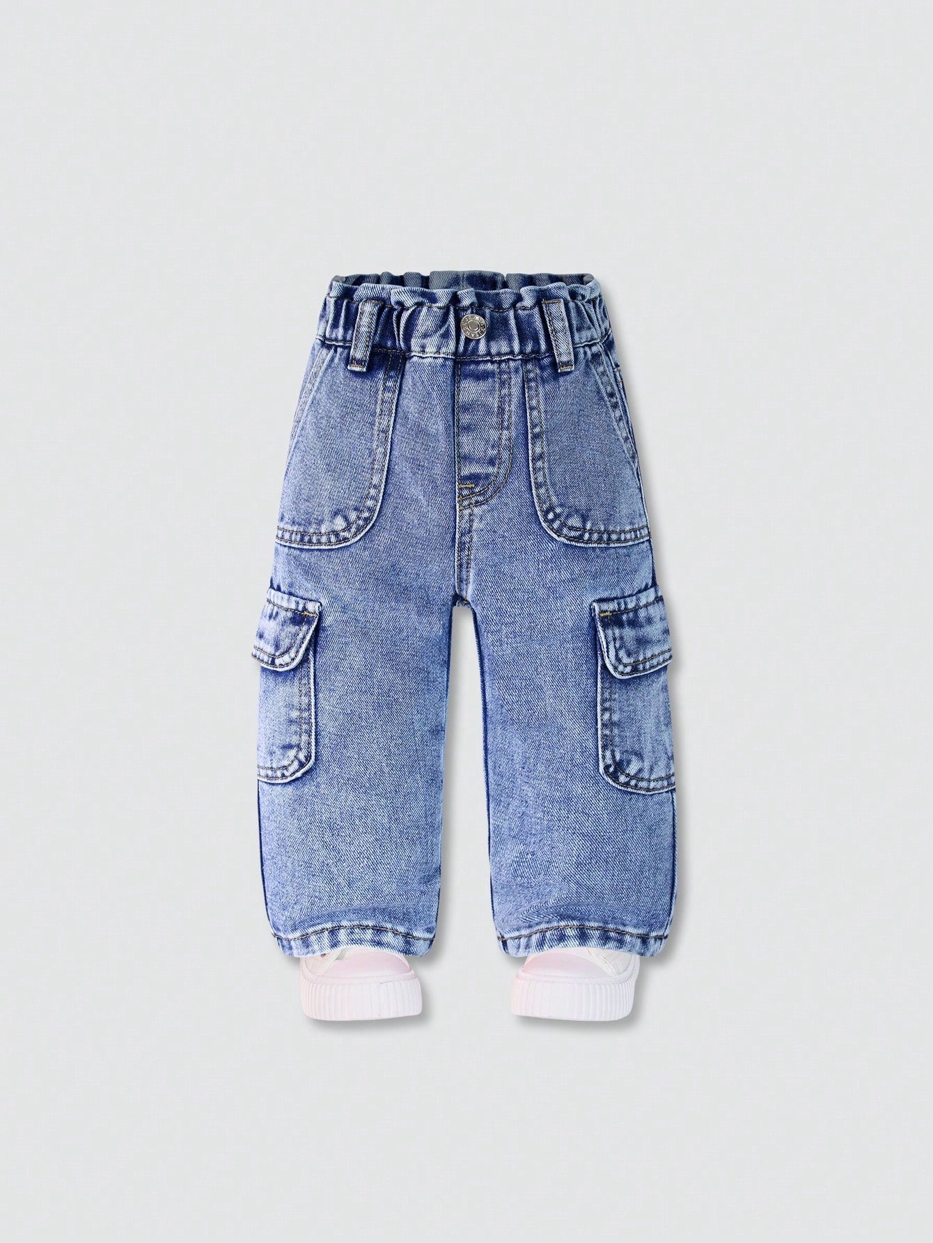 Playful Pals Baby Girl Sweet Floral Pockets Casual Versatile Denim Jeans