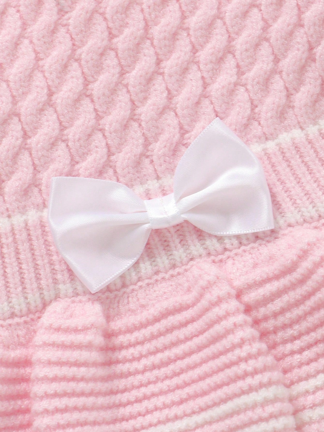 Playful Pals Baby Girls Knitted Jumpsuit,Pink And White Striped,Autumn,Cute,Matching Family Long Sleeve Bow Ruffle Decor Soft Romper For Daily Outdoor Fall Winter
