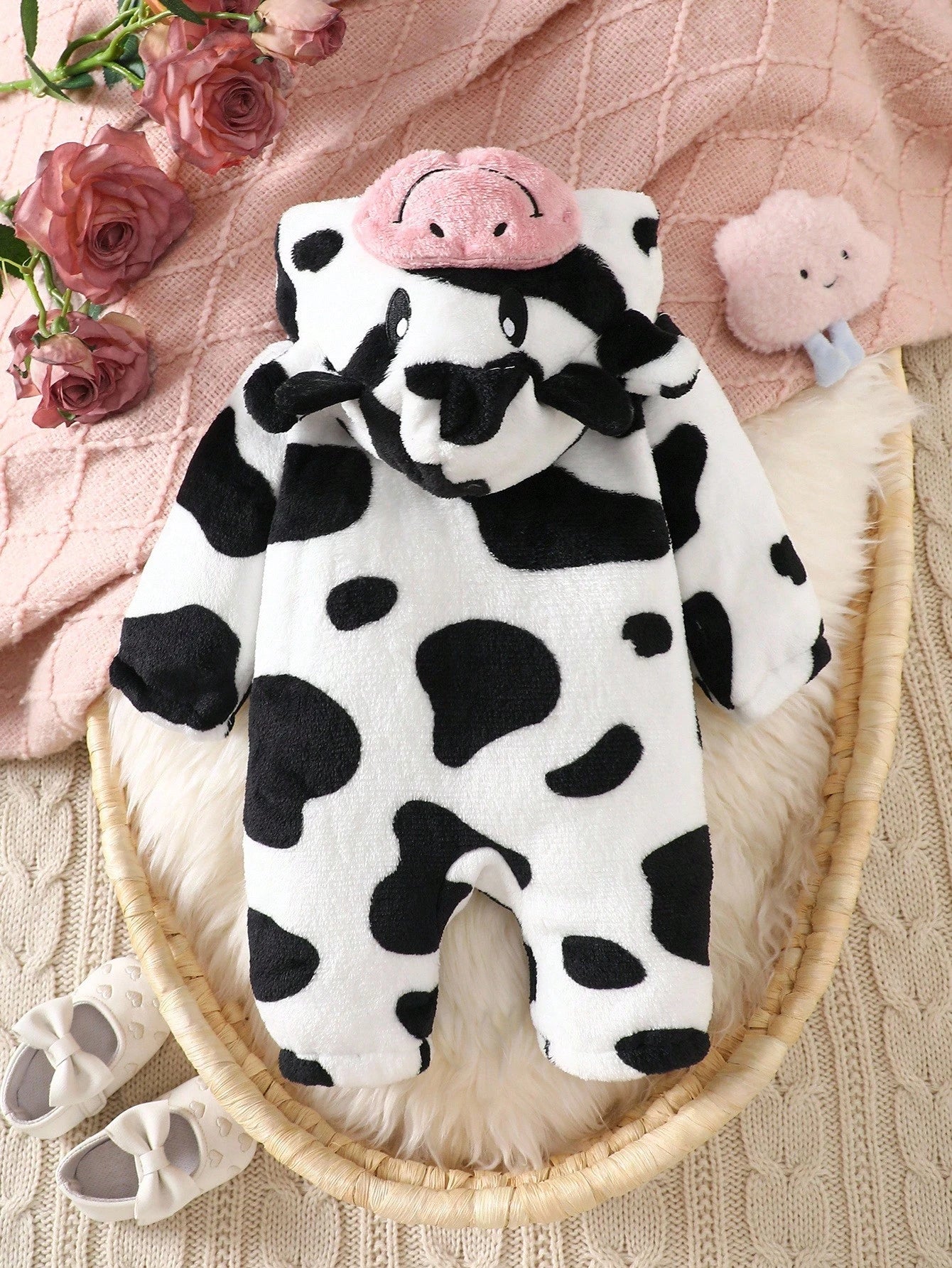 Playful Pals Baby Girls White Hooded Fuzzy Costume Jumpsuit Work Autumn Cowgirl Cute