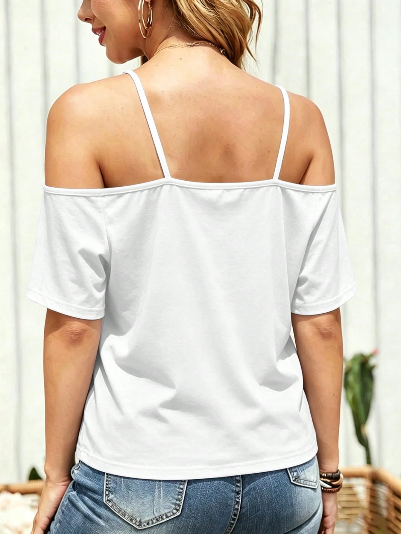 Plus Size Black Open Shoulder Short Sleeve Knit Top Medium Stretch Casual Summer Breathable