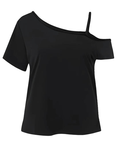 Plus Size Women's Plus Size T Shirts Single Shoulder Short Sleeve Off Shoulder Top Apple And Swirls Pattern Print Y2K Style Summer Outfits For Women