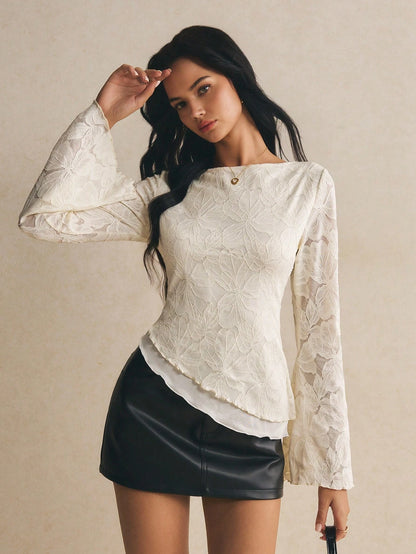 Poéselle Women's Floral Print Slim Fit Versatile Daily Wear Bell Sleeve T-Shirt