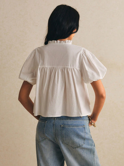 Poéselle Women's Stand Collar Petal Sleeve Raglan Ruffle Hem Loose Blouse, Going Out Tops, Casual Blouses,Elegant Women's Blouses,Work Outfits,Summer Top