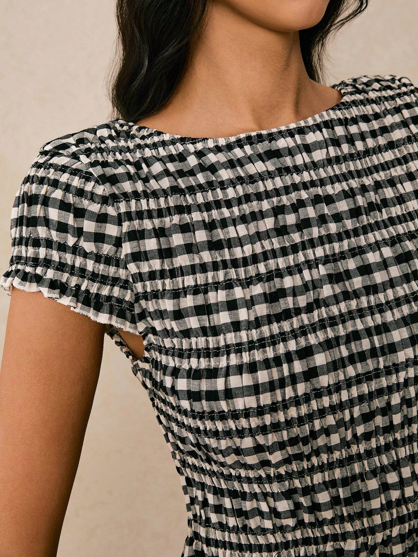 Poéselle Women's Summer Black And White Checkered 70s Retro Casual Plaid Slim Fit Shirt, Cute Everyday Brunch Dates Tops, Work, Old Money Elegant Classy Shirts