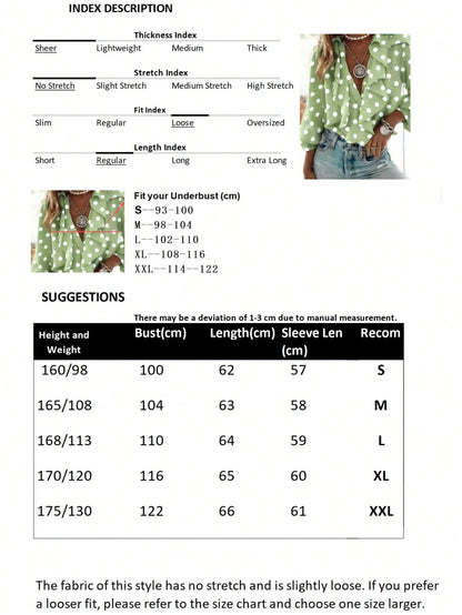 Polka Dot French Romantic Women's Patchwork Ruffle Hem Elegant Blouse Vacation Spring