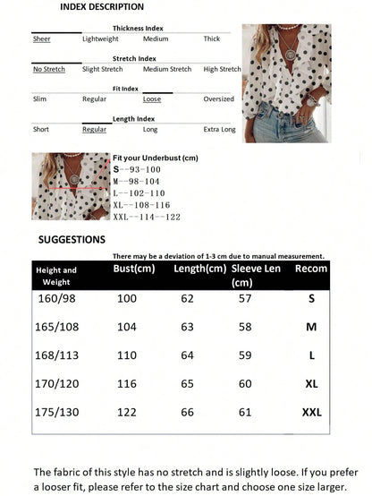 Polka Dot French Romantic Women's Patchwork Ruffle Hem Elegant Blouse Vacation Spring
