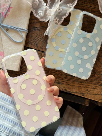 Polka Dot Pattern Cute Minimalist Fashion Shockproof Magnetic Wireless Charging Phone Case Compatible With IPhone 17 Pro Max 16 15 14 13 12 Pro Max 14 15 16 Plus 11 High-Quality Protective Frame Sprin