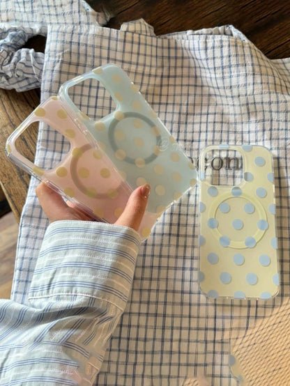 Polka Dot Pattern Cute Minimalist Fashion Shockproof Magnetic Wireless Charging Phone Case Compatible With IPhone 17 Pro Max 16 15 14 13 12 Pro Max 14 15 16 Plus 11 High-Quality Protective Frame Sprin
