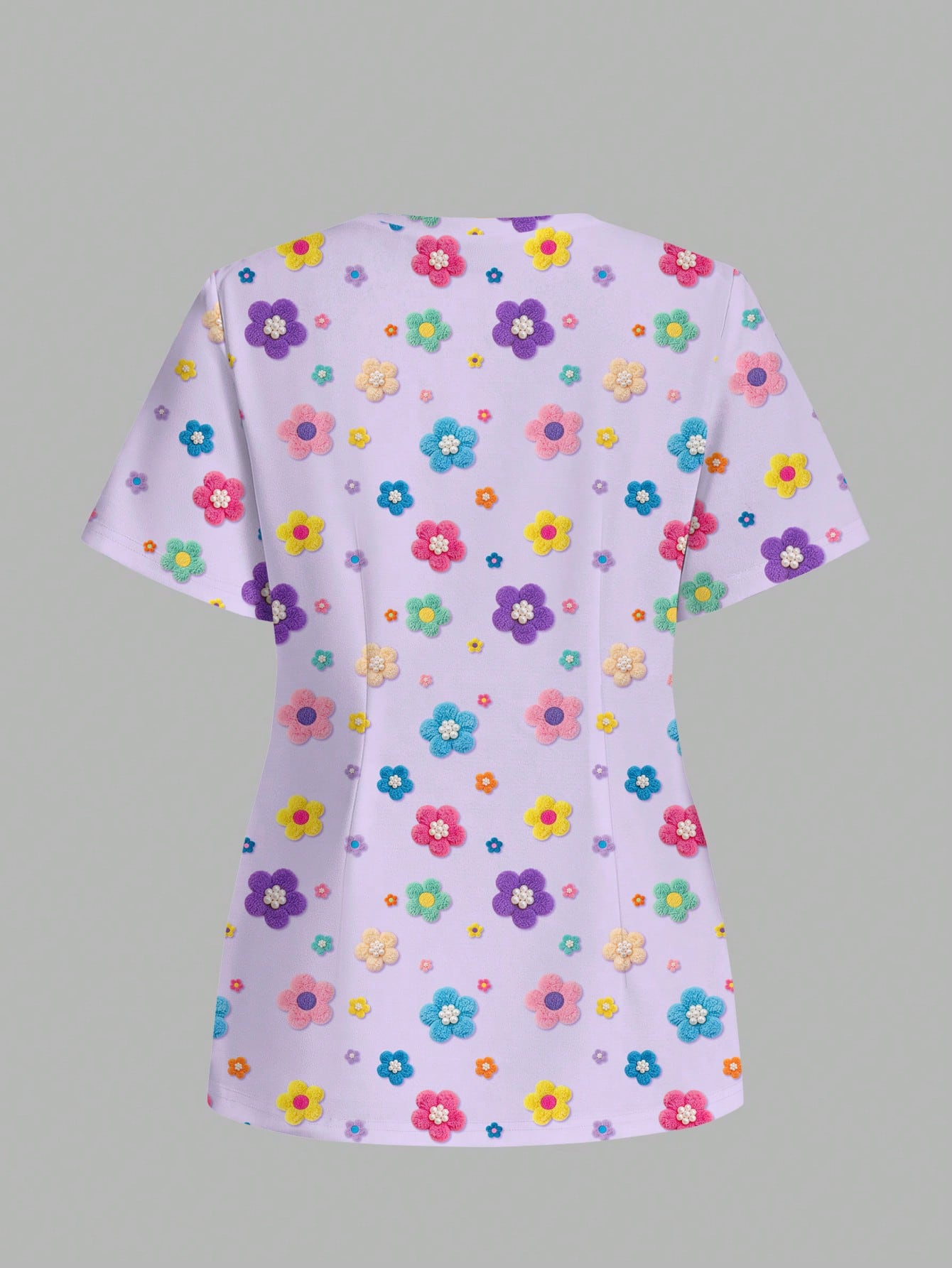PopScrub Fun Floral Print Purple Casual Minimalist Scrub Uniform Top