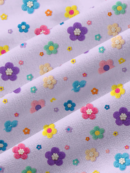 PopScrub Fun Floral Print Purple Casual Minimalist Scrub Uniform Top