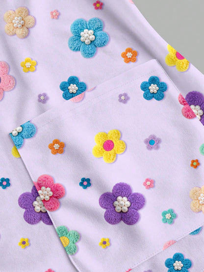 PopScrub Fun Floral Print Purple Casual Minimalist Scrub Uniform Top