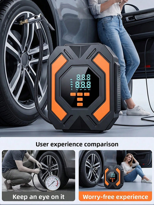 Portable 12V Car Air Pump With Pressure Gauge, Fast Inflation Car Tire Pump, 150 Psi Air Inflator, Battery-Free, With LED Light, Suitable For Car/Bicycle/Motorcycle/Ball Small Smart Air Pump