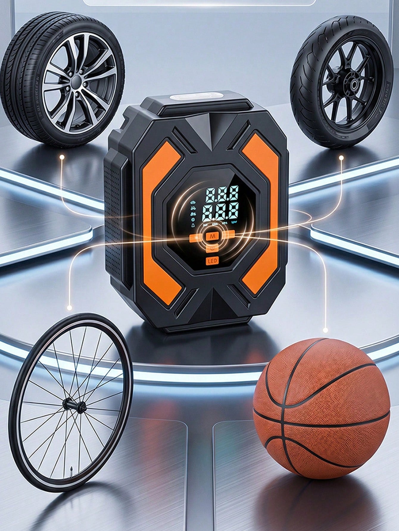 Portable 12V Car Air Pump With Pressure Gauge, Fast Inflation Car Tire Pump, 150 Psi Air Inflator, Battery-Free, With LED Light, Suitable For Car/Bicycle/Motorcycle/Ball Small Smart Air Pump