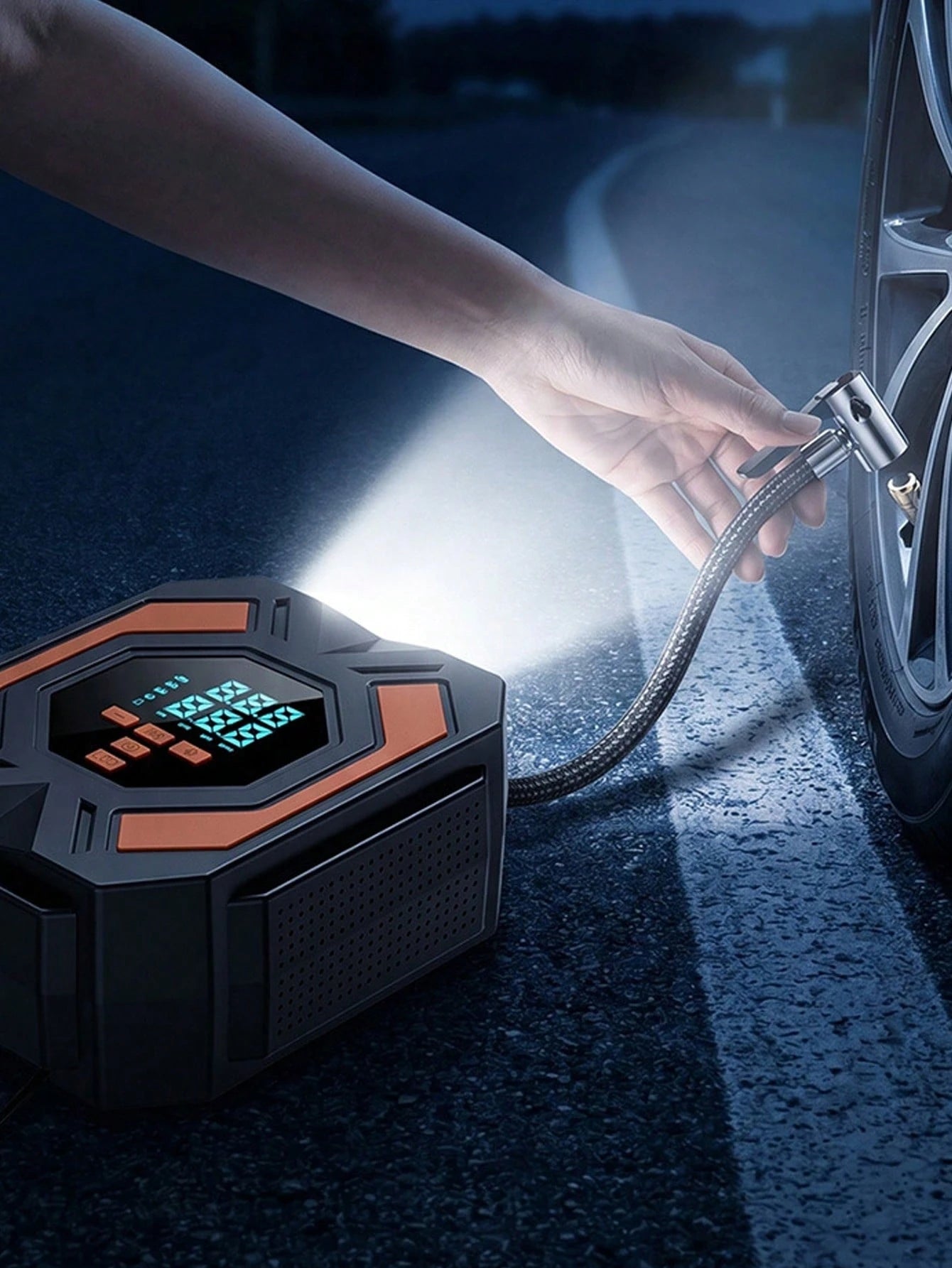 Portable 12V Car Air Pump With Pressure Gauge, Fast Inflation Car Tire Pump, 150 Psi Air Inflator, Battery-Free, With LED Light, Suitable For Car/Bicycle/Motorcycle/Ball Small Smart Air Pump