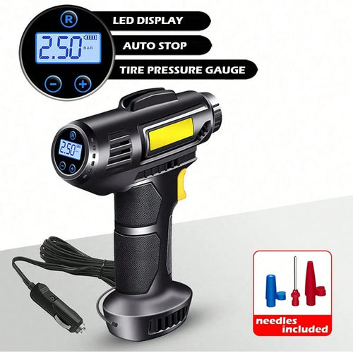 Portable Digital Car Tire Inflator, Auto Stop Car Air Compressor With LED Light, 4 Pressure Units(PSI/BAR/KPA/Kg/Cm²) & 8ft Power Cord, Inflation Needles For Car Bike Tires Sports Balls