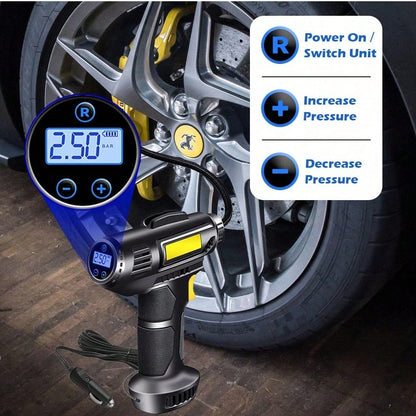 Portable Digital Car Tire Inflator, Auto Stop Car Air Compressor With LED Light, 4 Pressure Units(PSI/BAR/KPA/Kg/Cm²) & 8ft Power Cord, Inflation Needles For Car Bike Tires Sports Balls