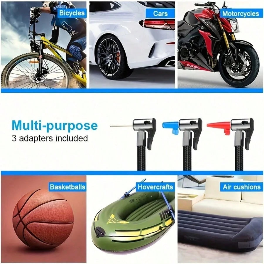 Portable Digital Car Tire Inflator, Auto Stop Car Air Compressor With LED Light, 4 Pressure Units(PSI/BAR/KPA/Kg/Cm²) & 8ft Power Cord, Inflation Needles For Car Bike Tires Sports Balls