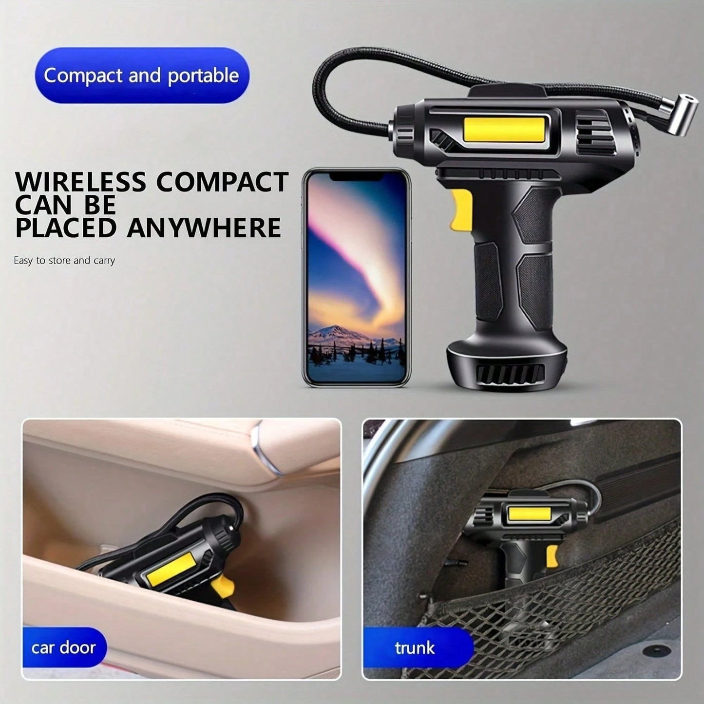 Portable Digital Car Tire Inflator, Auto Stop Car Air Compressor With LED Light, 4 Pressure Units(PSI/BAR/KPA/Kg/Cm²) & 8ft Power Cord, Inflation Needles For Car Bike Tires Sports Balls