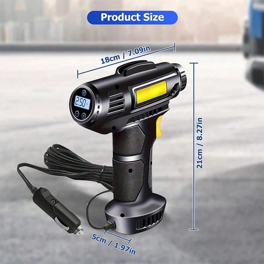 Portable Digital Car Tire Inflator, Auto Stop Car Air Compressor With LED Light, 4 Pressure Units(PSI/BAR/KPA/Kg/Cm²) & 8ft Power Cord, Inflation Needles For Car Bike Tires Sports Balls