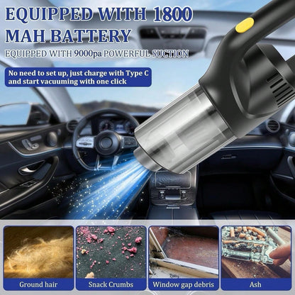 Portable Handheld Car Vacuum Cleaner, 9000Pa Suction Power, Handheld And Portable Design, USB Charging, Suitable For Cleaning Cars, Workshops, Computers, Homes, Decorations, Offices And Home Sofa Clea