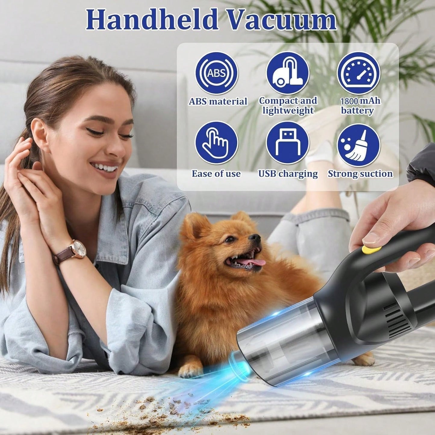 Portable Handheld Car Vacuum Cleaner, 9000Pa Suction Power, Handheld And Portable Design, USB Charging, Suitable For Cleaning Cars, Workshops, Computers, Homes, Decorations, Offices And Home Sofa Clea
