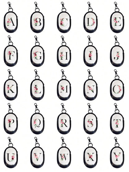 Portable Mini Transparent Zipper Storage Bag, Letter & Flower Design Couple Bag, Pendant-Style Multifunctional Storage Pouch, Earphone & Charger Storage Box, With Keychain, Transparent Travel Accessor