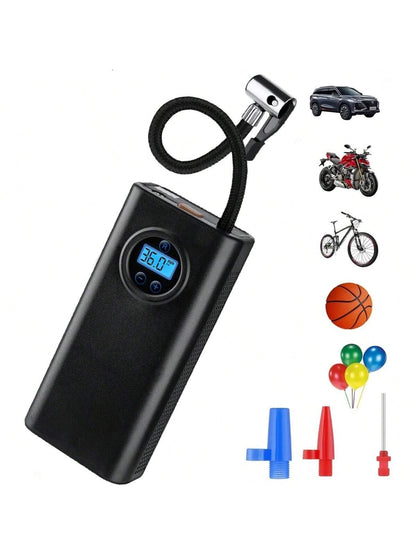 Portable Tire Inflator- Car Accessories, Car Air Compressor, Electric Air Pump With LED Light And Digital Pressure Gauge, Smart Inflator For Cars, Motorcycles, Bicycles, 7.4V 1500MAH (Please Charge F