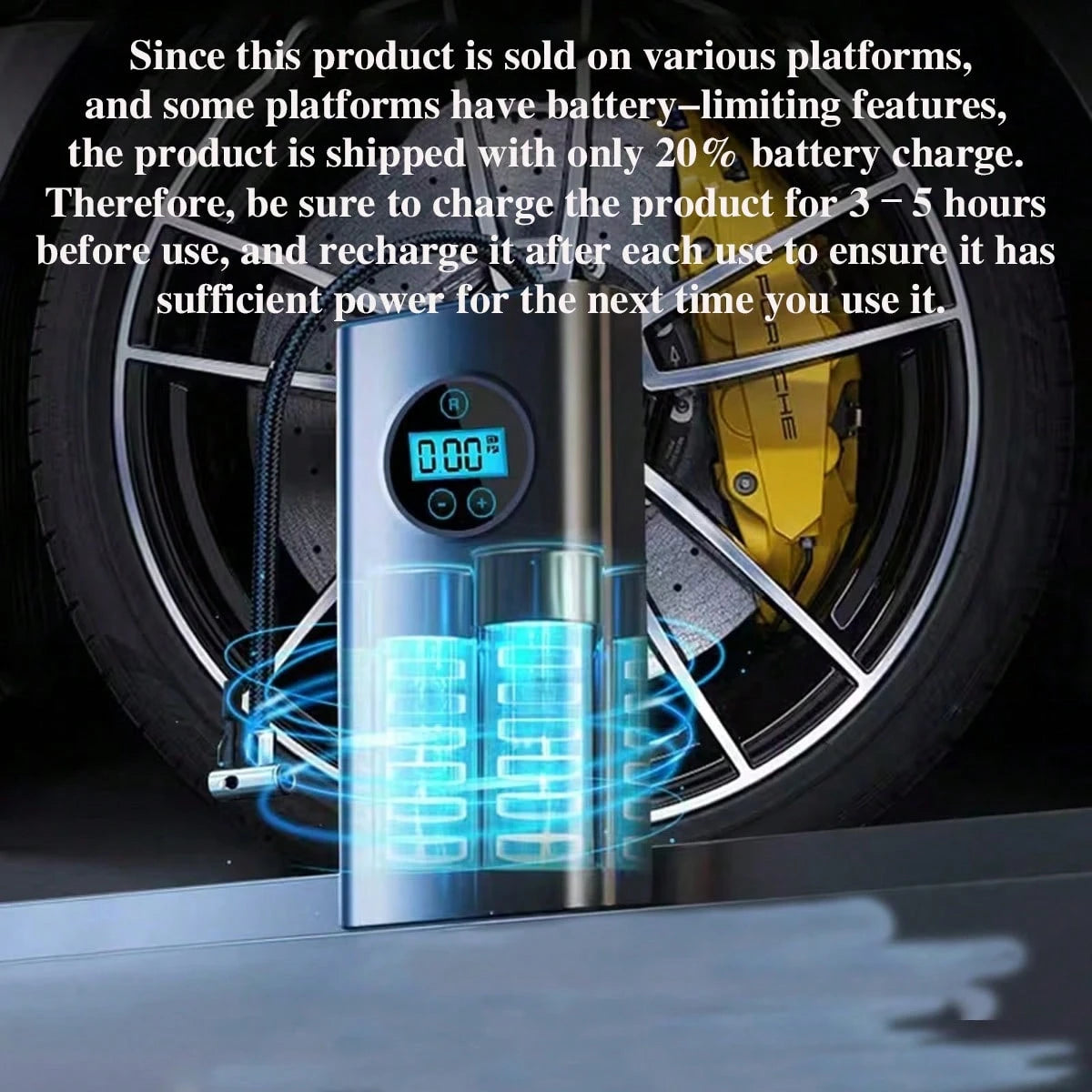 Portable Tire Inflator- Car Accessories, Car Air Compressor, Electric Air Pump With LED Light And Digital Pressure Gauge, Smart Inflator For Cars, Motorcycles, Bicycles, 7.4V 1500MAH (Please Charge F