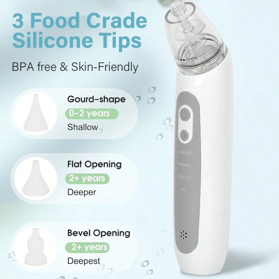 Portable USB Rechargeable Nose Cleaning Device With 3 Suction Levels, 3 Interchangeable Nozzles, And Music Playback Function