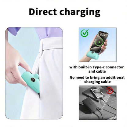Power Bank With Built-In Cable Portable Power Supply Mini Portable Power Bank Charger Compatible With Iphone – Upgraded 5000mAh 20W PD Fast Charging Battery Pack With Built-In LED Emergency Light & Co