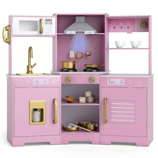 Pretend Play Kitchen For Kids Toddler Aged 3+ Wooden Toy Set With Range Hood White/Brown