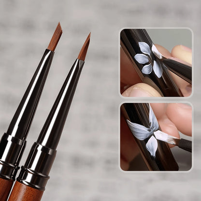Professional Cinnabar Wood Nail Art Pen With Triangle Brush Tip| Floral & Butterfly Design, Press-On Petal Leaf Embellishments| Unscented Manicure Tool For DIY/Salon, 1-Piece Set