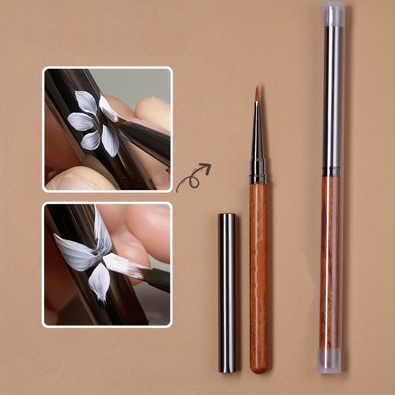 Professional Cinnabar Wood Nail Art Pen With Triangle Brush Tip| Floral & Butterfly Design, Press-On Petal Leaf Embellishments| Unscented Manicure Tool For DIY/Salon, 1-Piece Set