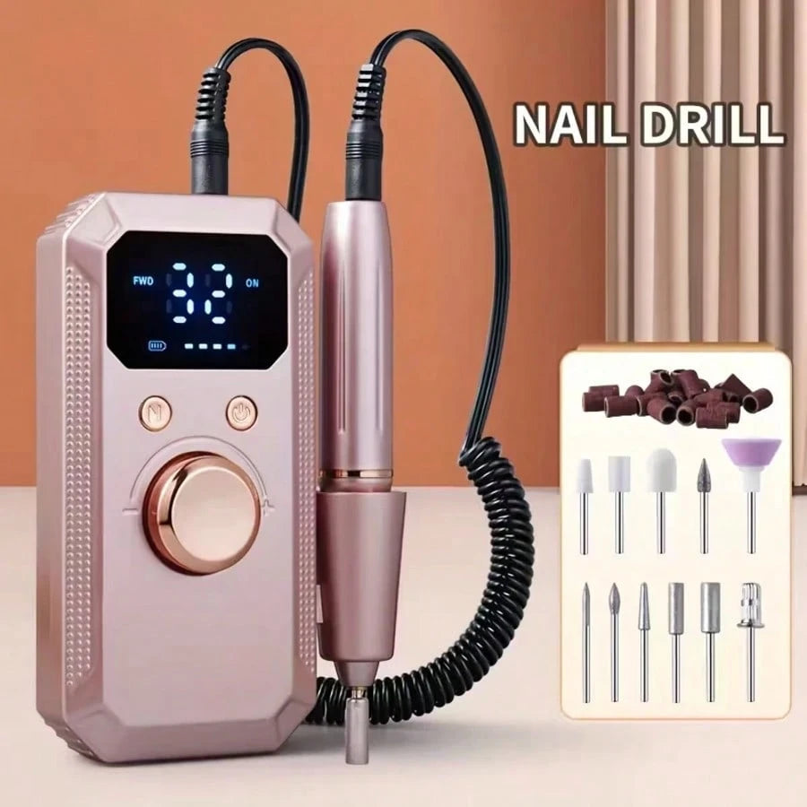 Professional Electric Nail Drill Machine, 32 Adjustable Speeds With LED Display, 11Pcs Drill Bits Nail File For Acrylic Gel Nails Dip Powder Polish Shaping Polishing Removing, Pink Gold