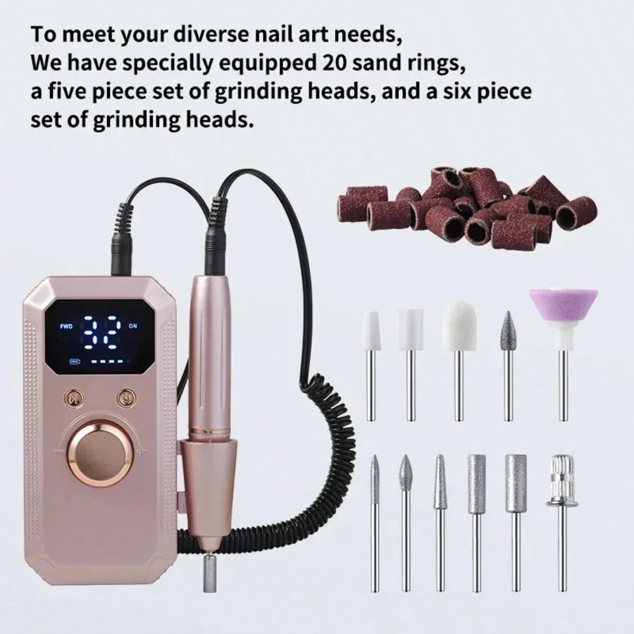 Professional Electric Nail Drill Machine, 32 Adjustable Speeds With LED Display, 11Pcs Drill Bits Nail File For Acrylic Gel Nails Dip Powder Polish Shaping Polishing Removing, Pink Gold