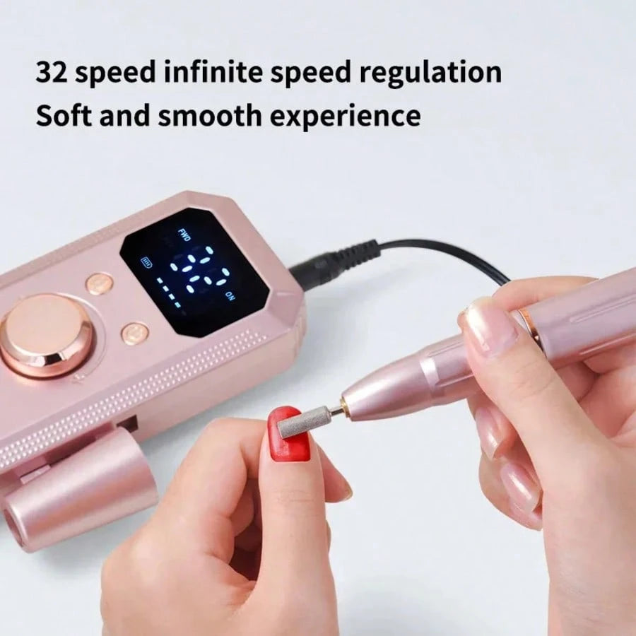 Professional Electric Nail Drill Machine, 32 Adjustable Speeds With LED Display, 11Pcs Drill Bits Nail File For Acrylic Gel Nails Dip Powder Polish Shaping Polishing Removing, Pink Gold