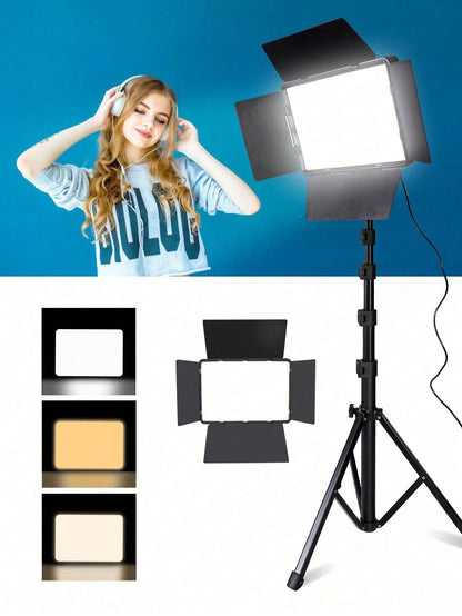 Professional LED Studio Light With Adjustable 130cm Tripod- 22.5x16cm Square Fill Light, Used For Photography, Live Streaming, And Meetings. USB Power Supply. Compatible With IOS And Android Systems.